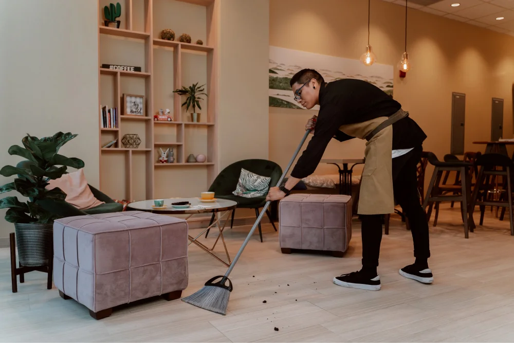 Woman cleaning vinyl flooring